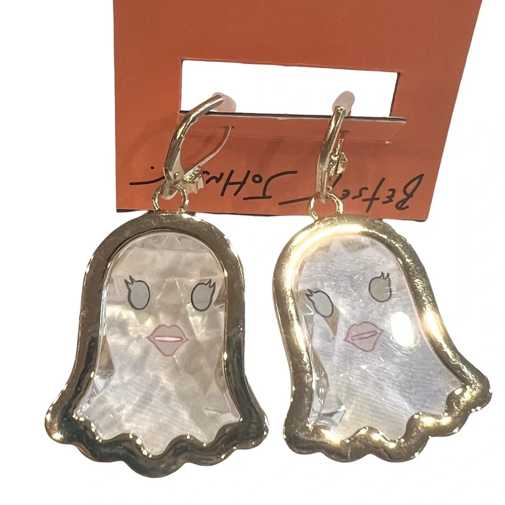 Betsy Johnson  NWT Cute Halloween White Faceted Girl Ghost Earrings (J116) - Picture 7 of 8